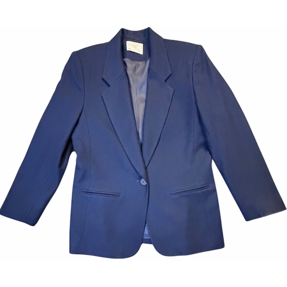 Vintage Pendleton Petite Medium Wool Blazer Navy USA Made